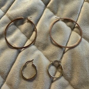 Rose Gold and Silver Hoop Earrings Set